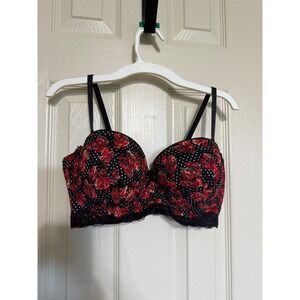 Body Frosting Red Rose Floral Polka Dot Lace Trim Underwire Demi Bra 36D